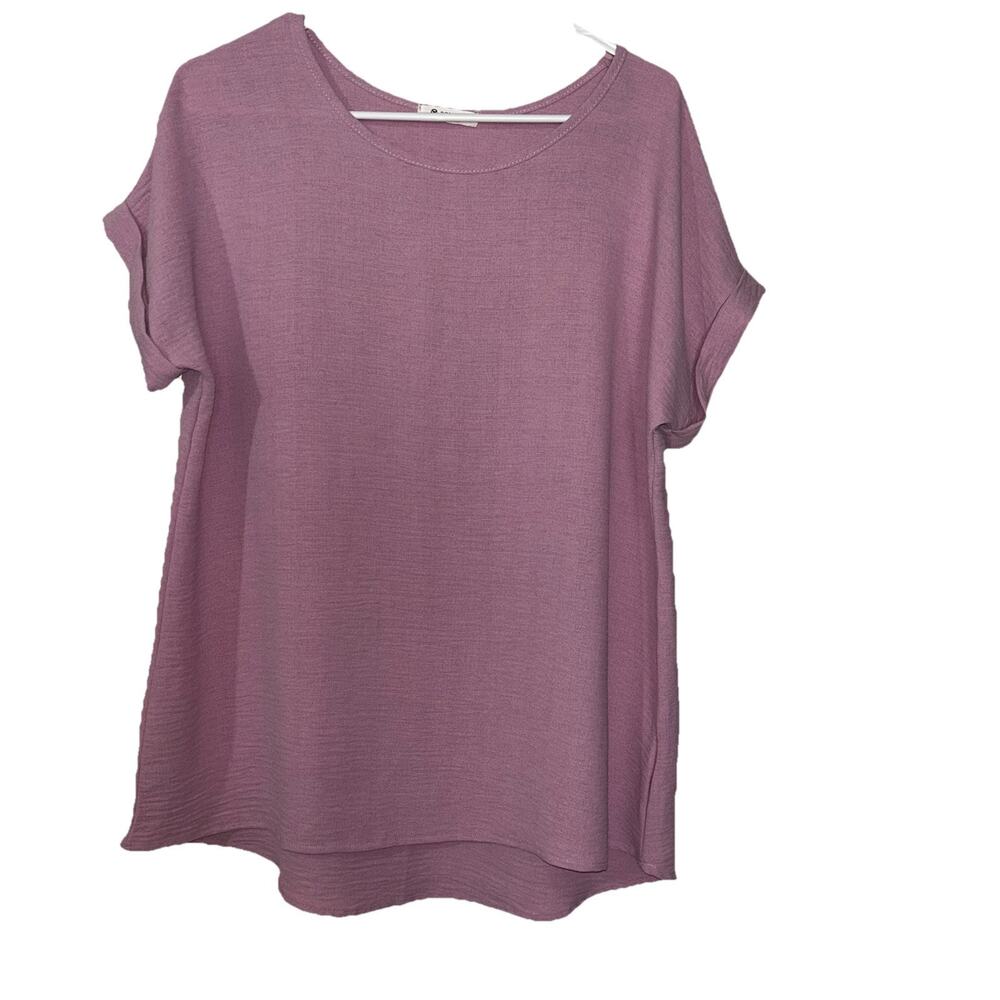 WOMEN BOMBOM Pink SHORT SLEEVE PULL-OVER STRETCHY COMFY BLOUSE TOP L